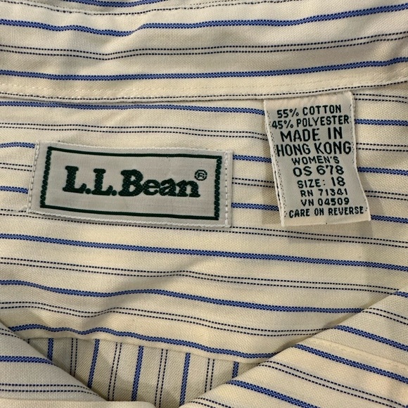 L.L. Bean Women’s Striped Dress Shirt Office Oversized SZ 16 CreamBlue Pinstripe - Picture 4 of 7